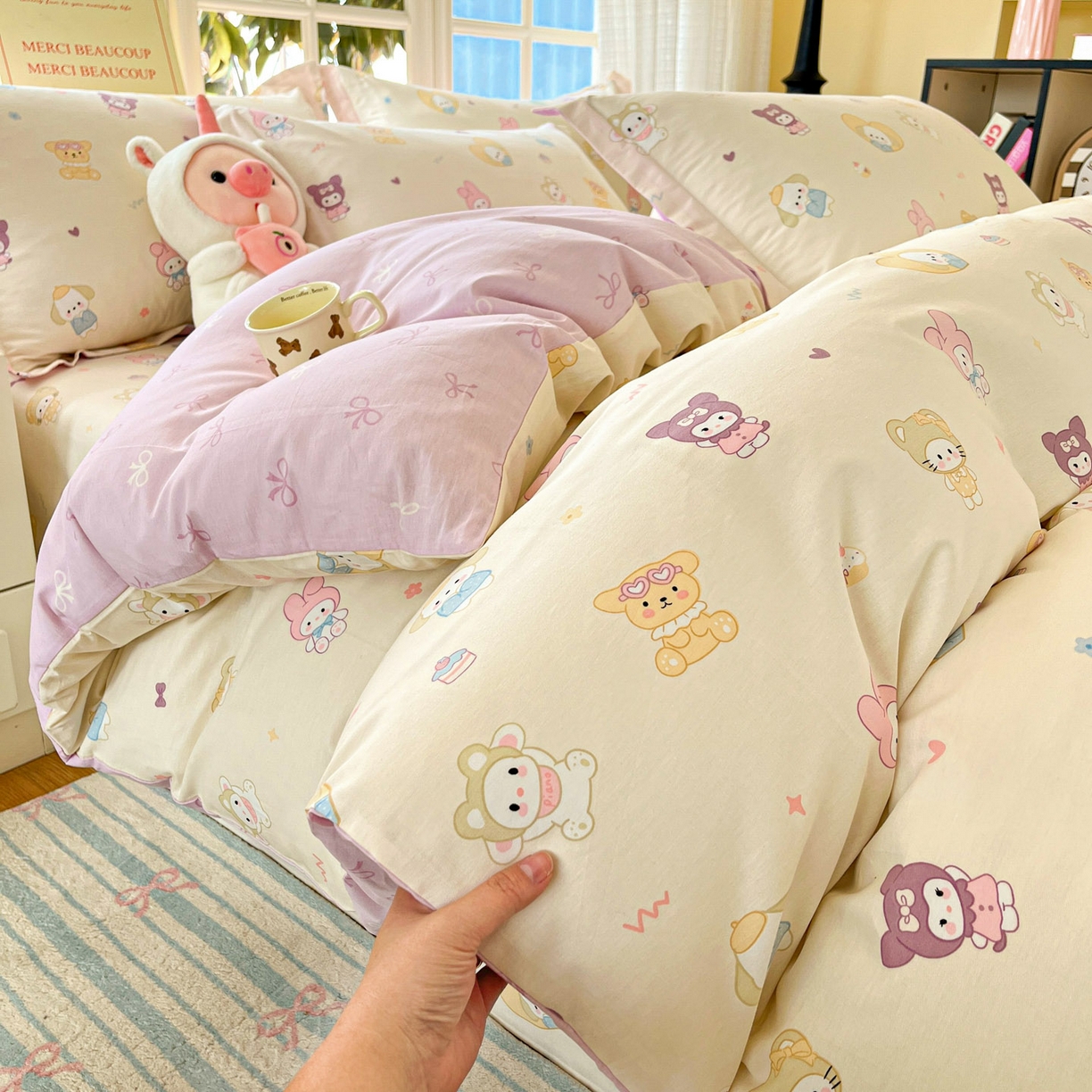 91家纺网 家纺一手货源 找家纺 铭成家纺 2026新款全棉印花小清新单被套（提供买家秀） 糖果萌物园