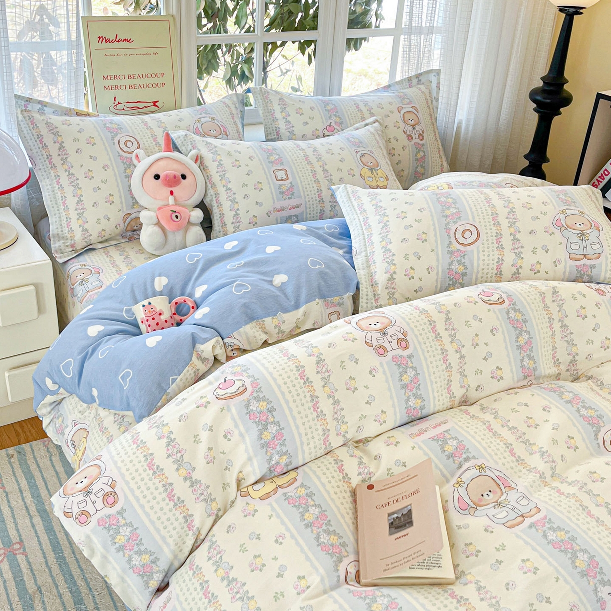 91家纺网 家纺一手货源 找家纺 铭成家纺 2026新款全棉印花小清新单被套（提供买家秀） 甜甜圈小熊