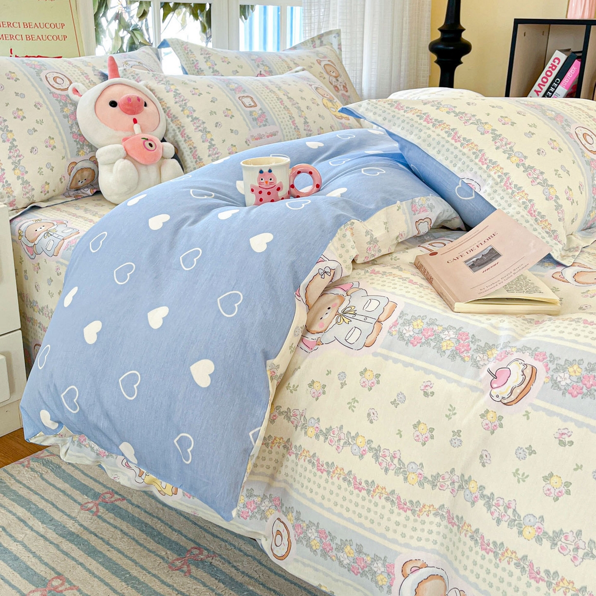 91家纺网 家纺一手货源 找家纺 铭成家纺 2026新款全棉印花小清新单被套（提供买家秀） 甜甜圈小熊