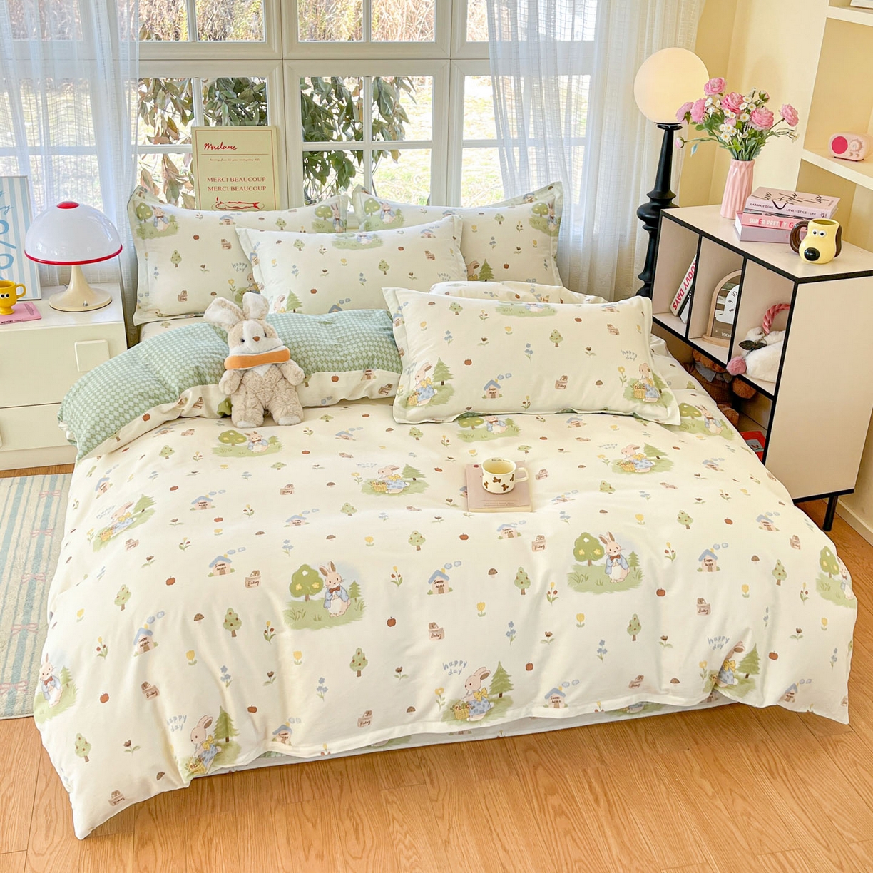 91家纺网 家纺一手货源 找家纺 铭成家纺 2026新款全棉印花小清新单被套（提供买家秀） 兔子探险