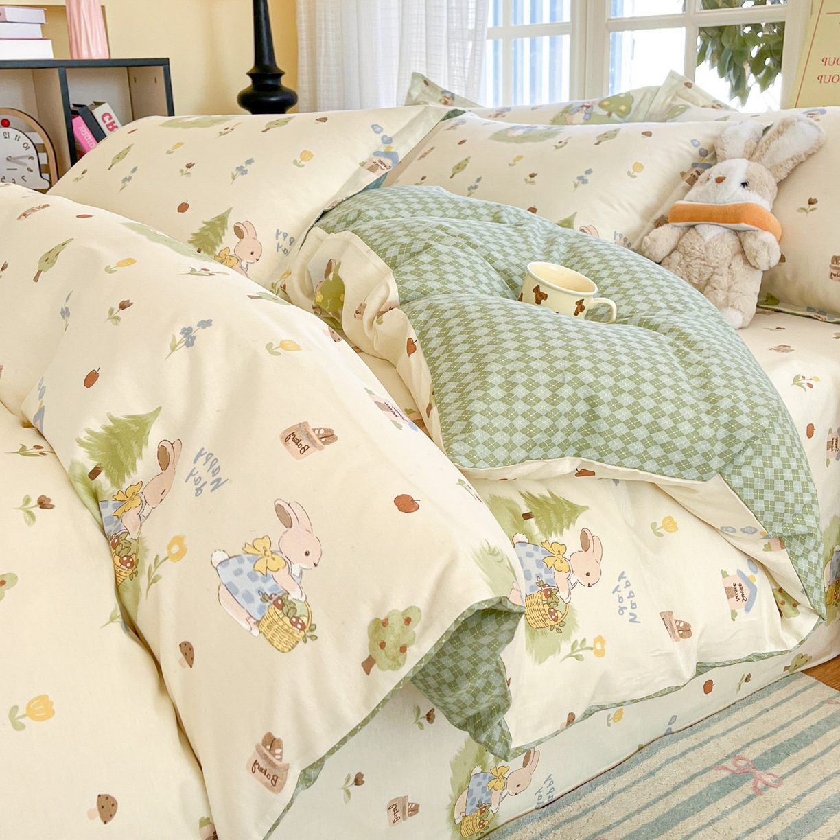 91家纺网 家纺一手货源 找家纺 铭成家纺 2026新款全棉印花小清新单被套（提供买家秀） 兔子探险