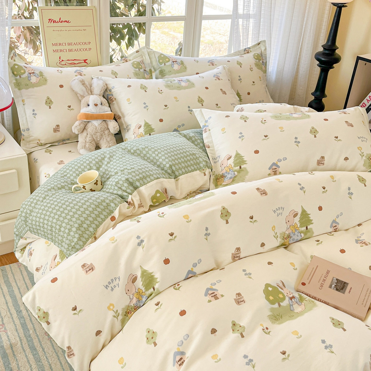 91家纺网 家纺一手货源 找家纺 铭成家纺 2026新款全棉印花小清新单被套（提供买家秀） 兔子探险