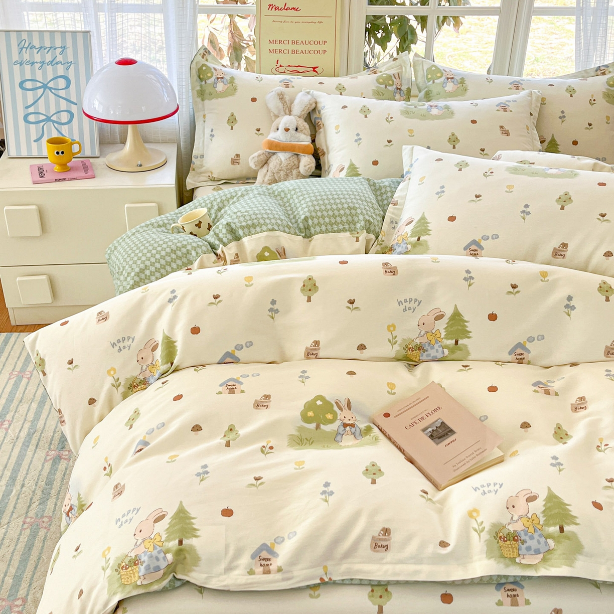 91家纺网 家纺一手货源 找家纺 铭成家纺 2026新款全棉印花小清新单被套（提供买家秀） 兔子探险