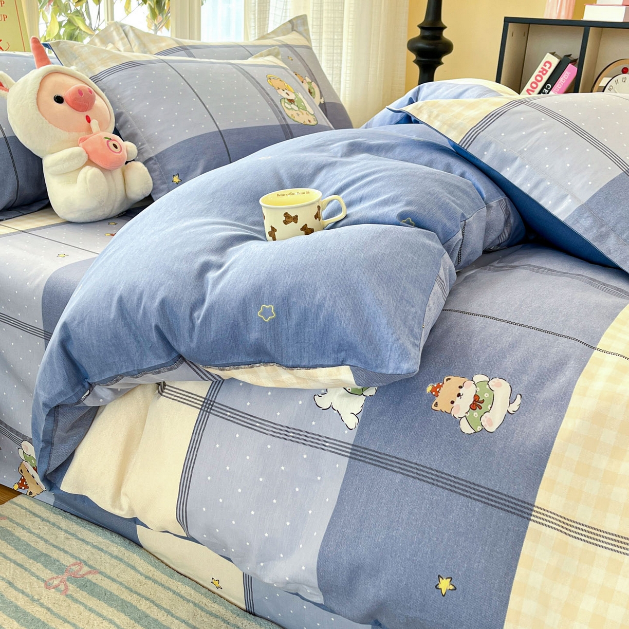 91家纺网 家纺一手货源 找家纺 铭成家纺 2026新款全棉印花小清新单被套（提供买家秀） 摇滚小狗