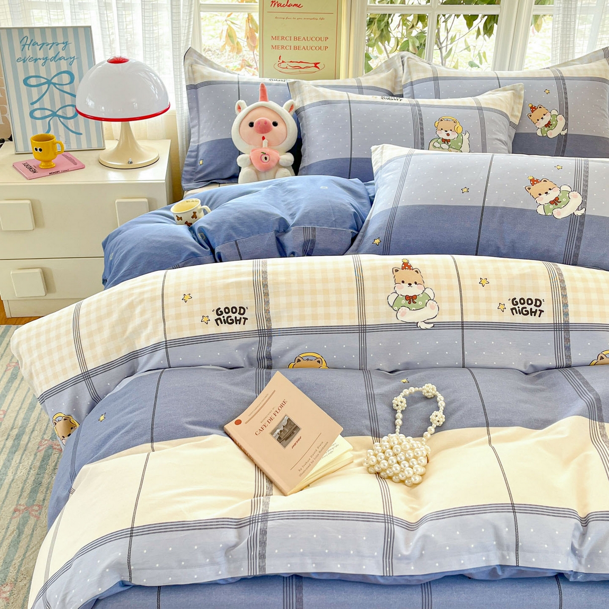 91家纺网 家纺一手货源 找家纺 铭成家纺 2026新款全棉印花小清新单被套（提供买家秀） 摇滚小狗