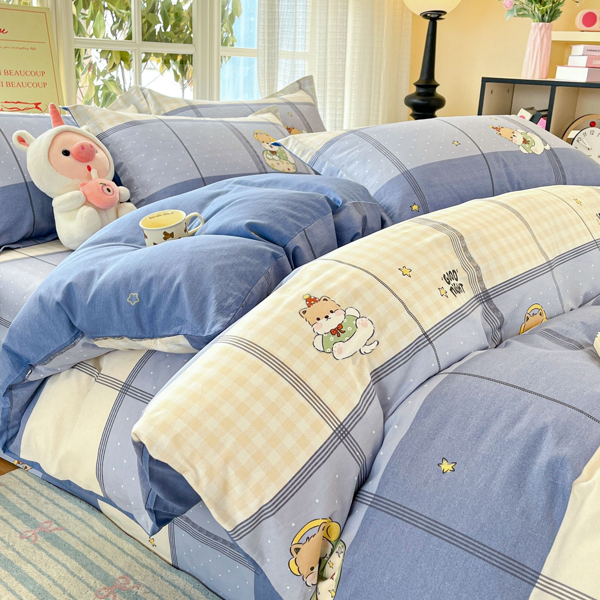 91家纺网 家纺一手货源 找家纺 铭成家纺 2026新款全棉印花小清新单被套（提供买家秀） 摇滚小狗