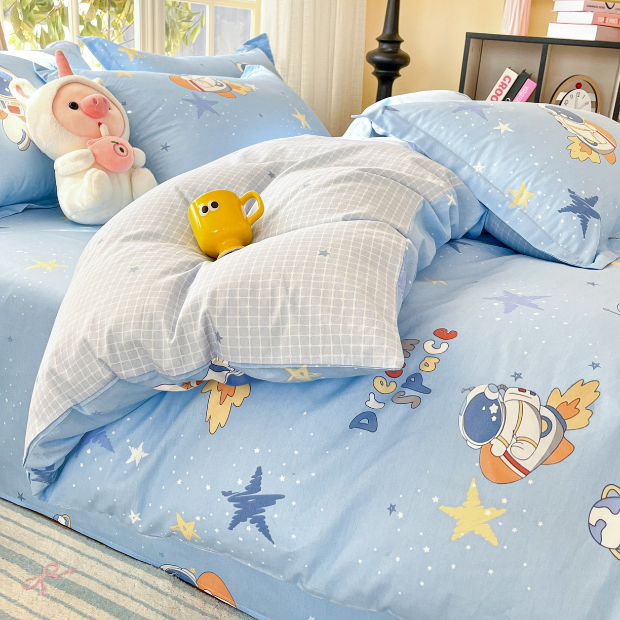 91家纺网 家纺一手货源 找家纺 铭成家纺 2026新款全棉印花小清新单被套（提供买家秀） 月球摘星