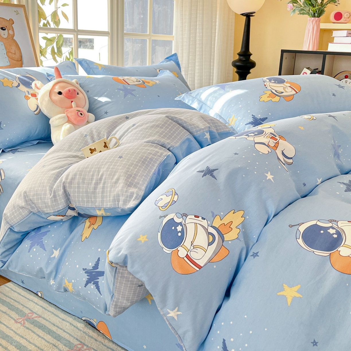 91家纺网 家纺一手货源 找家纺 铭成家纺 2026新款全棉印花小清新单被套（提供买家秀） 月球摘星