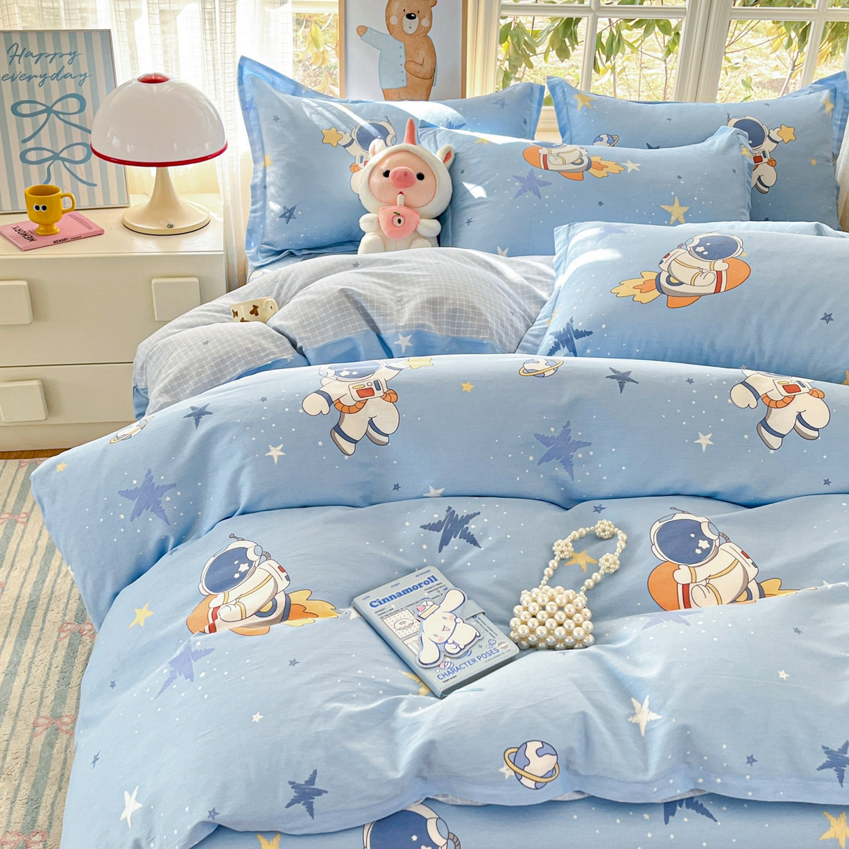 91家纺网 家纺一手货源 找家纺 铭成家纺 2026新款全棉印花小清新单被套（提供买家秀） 月球摘星