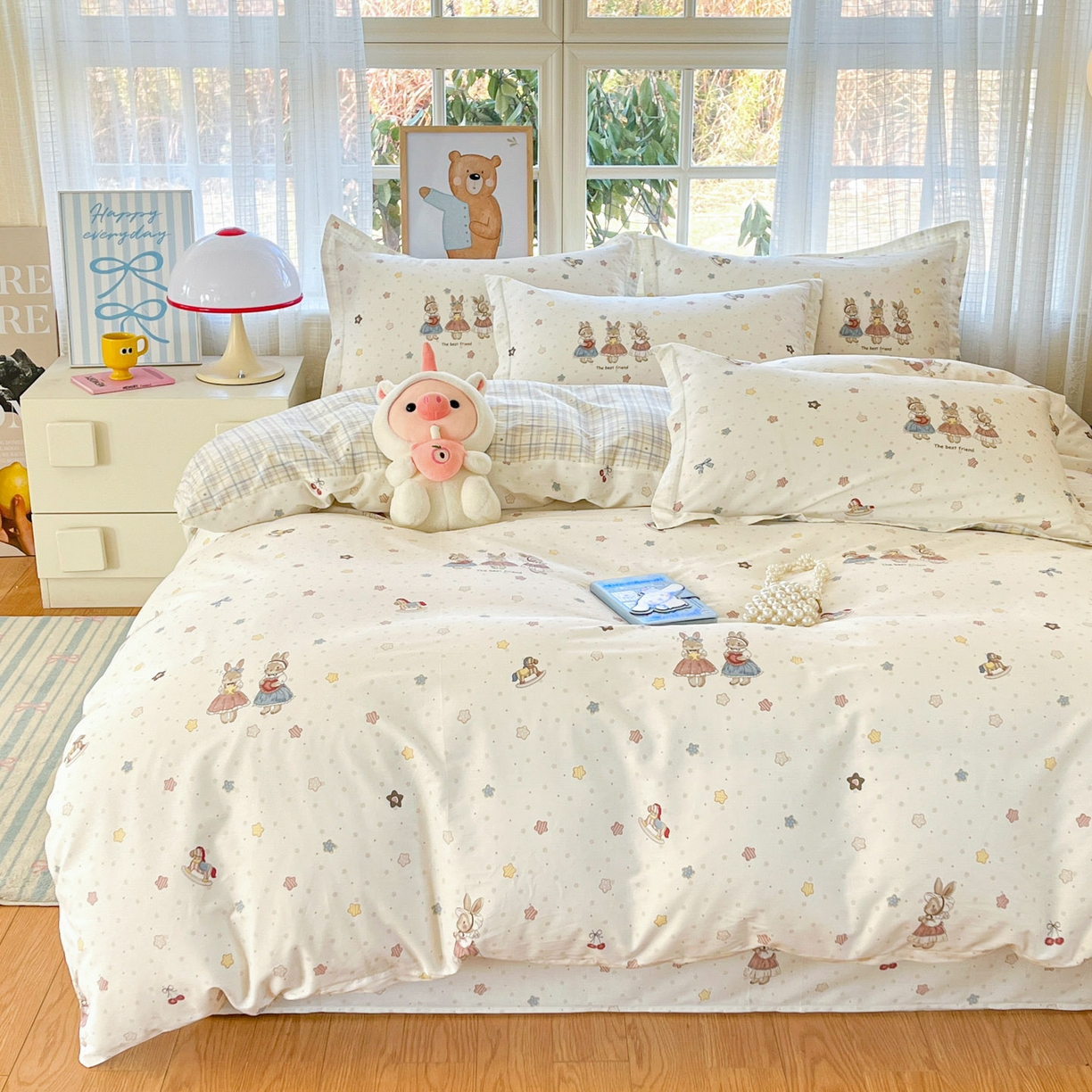 91家纺网 家纺一手货源 找家纺 铭成家纺 2026新款全棉印花小清新单被套（提供买家秀） 珍妮小兔