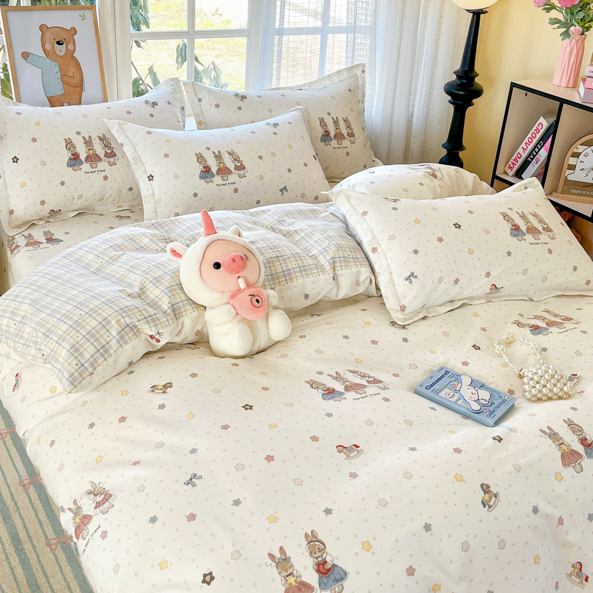 91家纺网 家纺一手货源 找家纺 铭成家纺 2026新款全棉印花小清新单被套（提供买家秀） 珍妮小兔