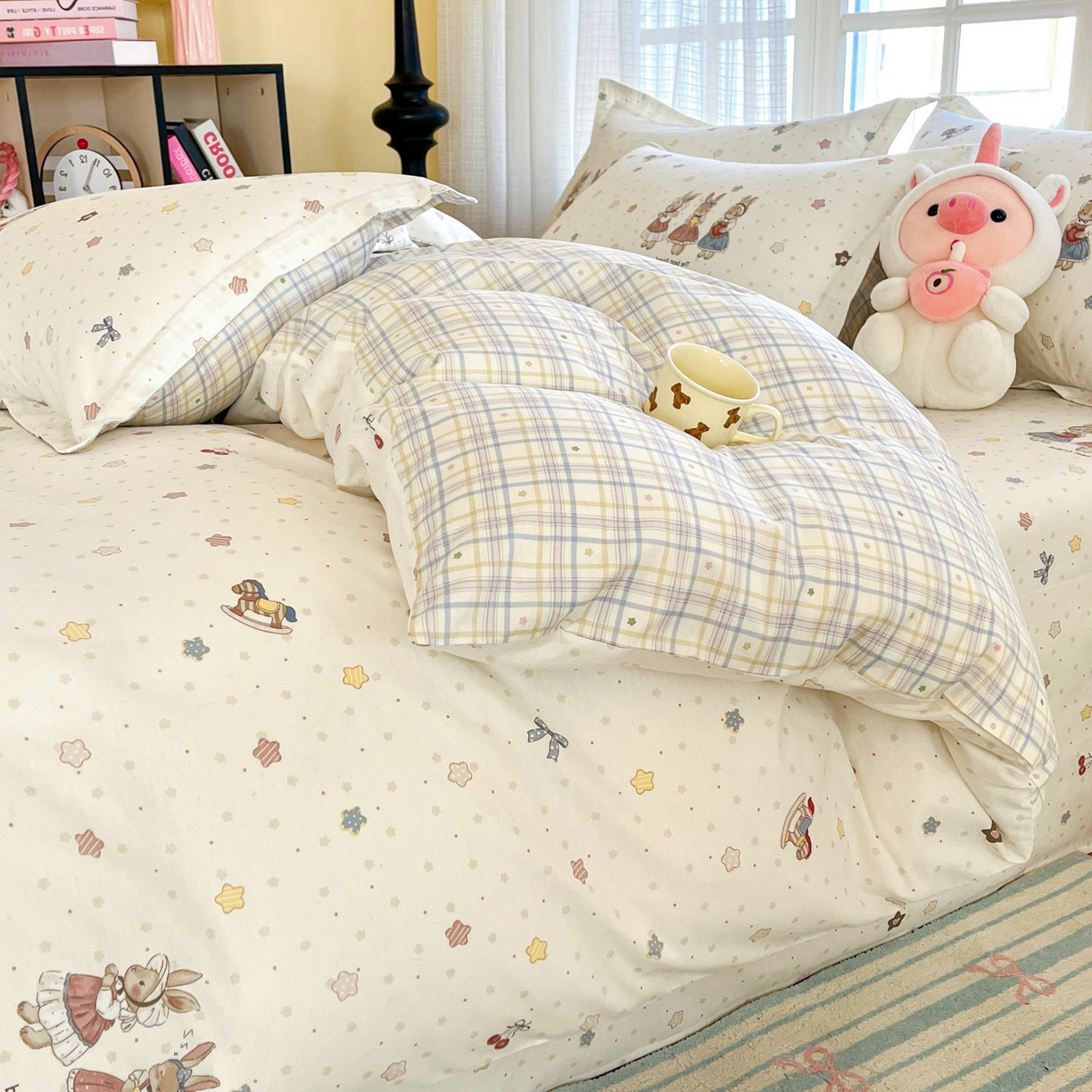 91家纺网 家纺一手货源 找家纺 铭成家纺 2026新款全棉印花小清新单被套（提供买家秀） 珍妮小兔