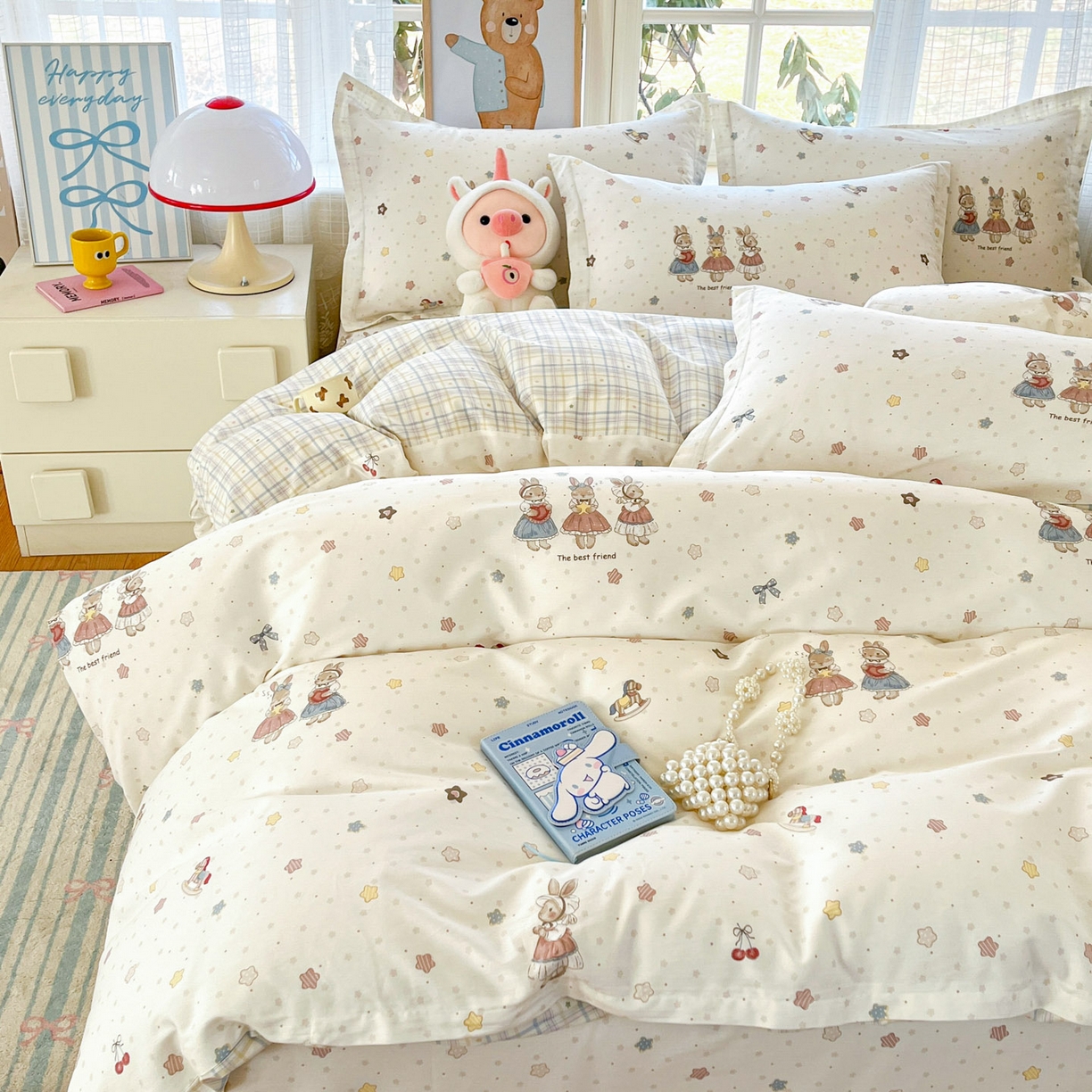 91家纺网 家纺一手货源 找家纺 铭成家纺 2026新款全棉印花小清新单被套（提供买家秀） 珍妮小兔