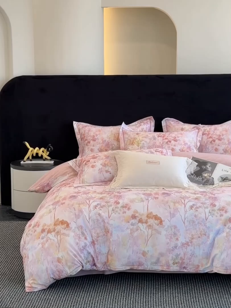 91家纺网 家纺一手货源 找家纺 幸嘉轩 2026新款全棉纯棉加厚百分百磨毛四件套 花之影