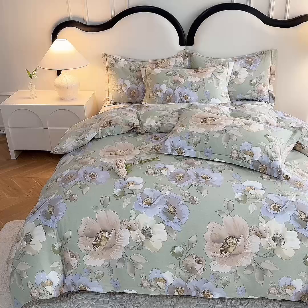 91家纺网 家纺一手货源 找家纺 幸嘉轩 2026新款全棉纯棉加厚百分百磨毛四件套 花灿烂