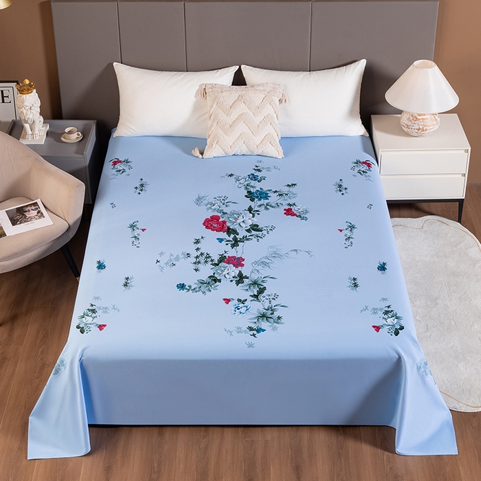 居美良品 2026新款100%全棉纯棉老式国民床单老上海海床单-牡丹绽放 牡丹绽放-蓝色