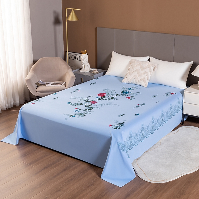 91家纺网 家纺一手货源 找家纺 居美良品 2026新款100%全棉纯棉老式国民床单老上海海床单-牡丹绽放 牡丹绽放-蓝色