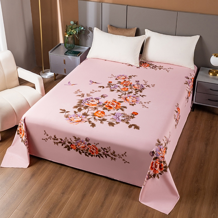 91家纺网 家纺一手货源 找家纺 居美良品 2026新款100%全棉纯棉老式国民老上海床单-牡丹飞燕 牡丹飞燕-淡玉