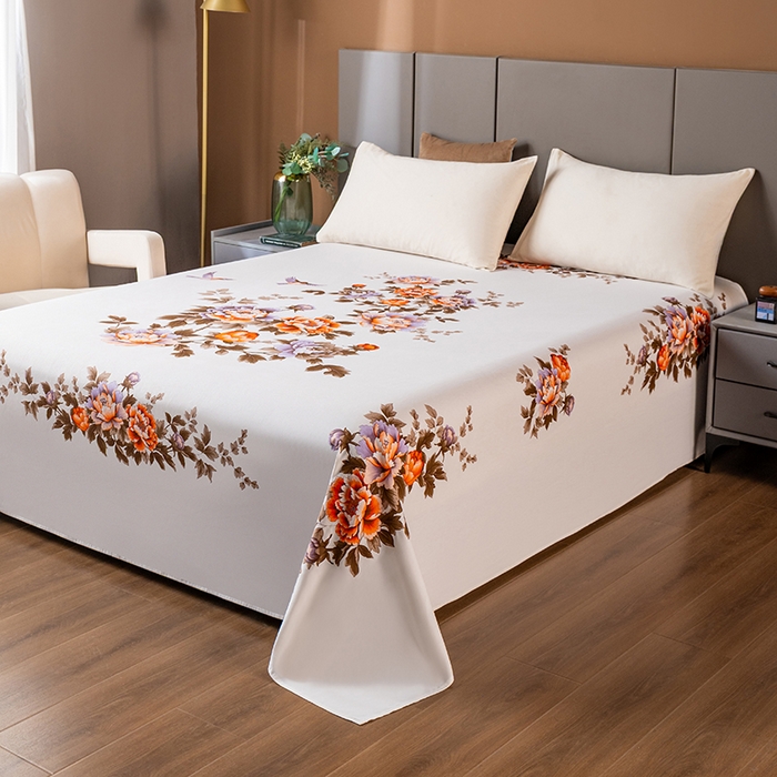 91家纺网 家纺一手货源 找家纺 居美良品 2026新款100%全棉纯棉老式国民老上海床单-牡丹飞燕 牡丹飞燕-米白