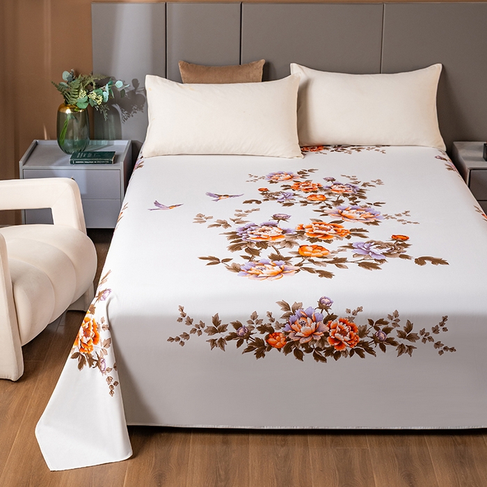 91家纺网 家纺一手货源 找家纺 居美良品 2026新款100%全棉纯棉老式国民老上海床单-牡丹飞燕 牡丹飞燕-米白