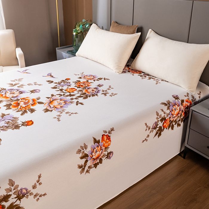 91家纺网 家纺一手货源 找家纺 居美良品 2026新款100%全棉纯棉老式国民老上海床单-牡丹飞燕 牡丹飞燕-米白