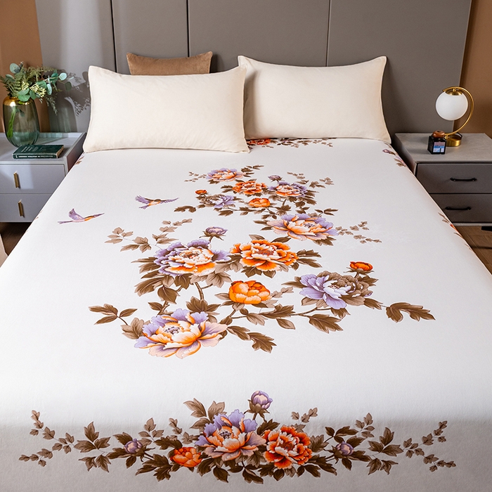 91家纺网 家纺一手货源 找家纺 居美良品 2026新款100%全棉纯棉老式国民老上海床单-牡丹飞燕 牡丹飞燕-米白