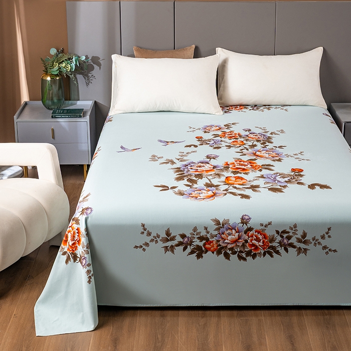 91家纺网 家纺一手货源 找家纺 居美良品 2026新款100%全棉纯棉老式国民老上海床单-牡丹飞燕 牡丹飞燕-抹茶绿