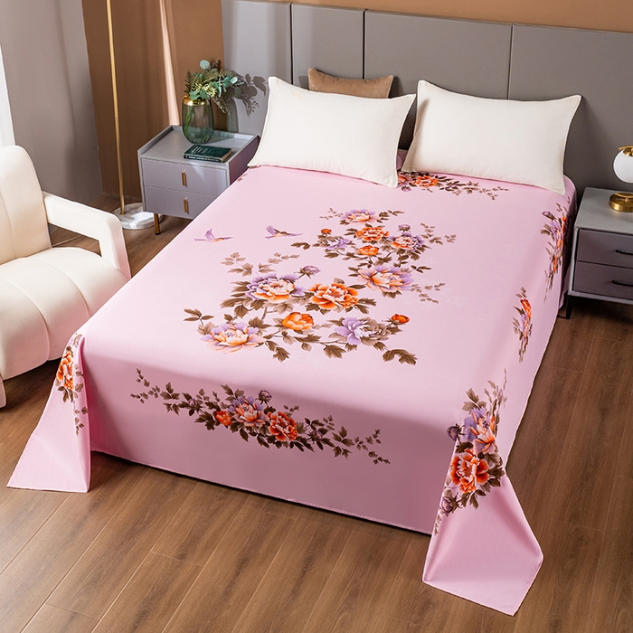 91家纺网 家纺一手货源 找家纺 居美良品 2026新款100%全棉纯棉老式国民老上海床单-牡丹飞燕 牡丹飞燕-浅粉