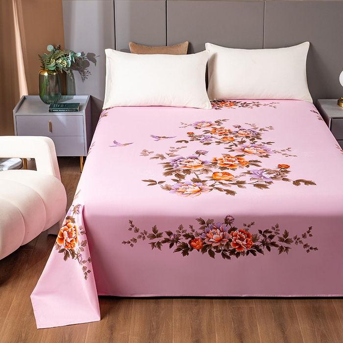 91家纺网 家纺一手货源 找家纺 居美良品 2026新款100%全棉纯棉老式国民老上海床单-牡丹飞燕 牡丹飞燕-浅粉