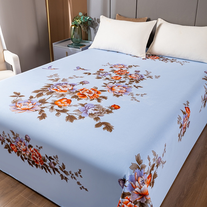 91家纺网 家纺一手货源 找家纺 居美良品 2026新款100%全棉纯棉老式国民老上海床单-牡丹飞燕 牡丹飞燕-天蓝