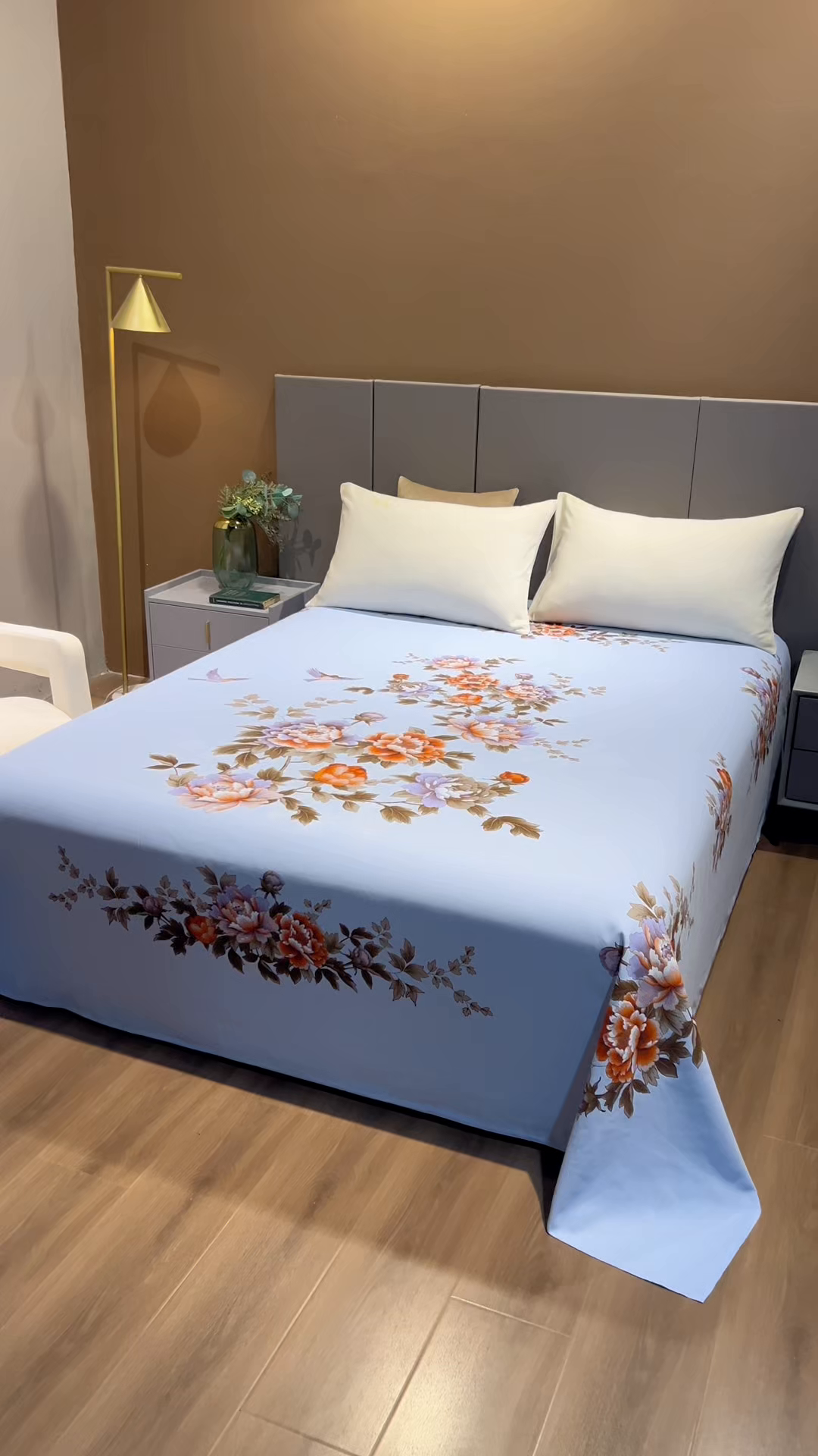 91家纺网 家纺一手货源 找家纺 居美良品 2026新款100%全棉纯棉老式国民老上海床单-牡丹飞燕 牡丹飞燕-天蓝