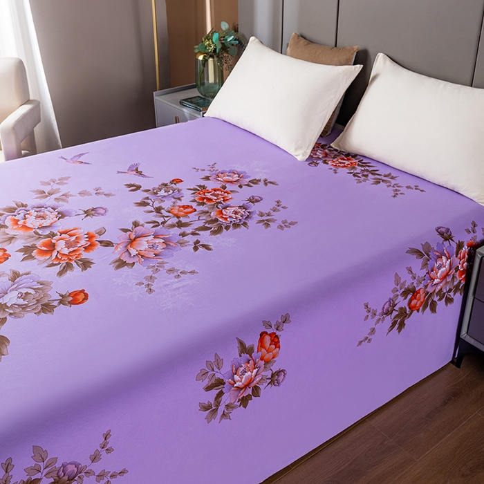 91家纺网 家纺一手货源 找家纺 居美良品 2026新款100%全棉纯棉老式国民老上海床单-牡丹飞燕 牡丹飞燕-紫色