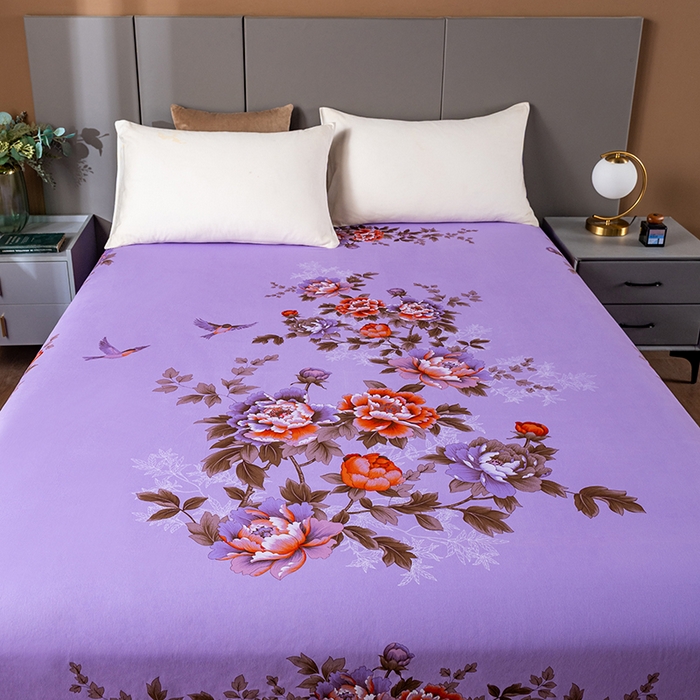 91家纺网 家纺一手货源 找家纺 居美良品 2026新款100%全棉纯棉老式国民老上海床单-牡丹飞燕 牡丹飞燕-紫色