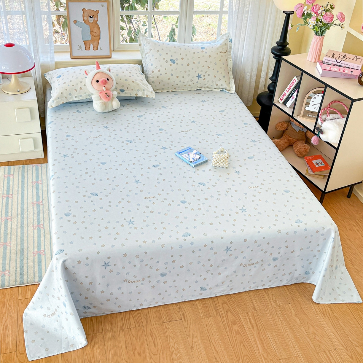 91家纺网 家纺一手货源 找家纺 铭成家纺 2026新款全棉印花小清新单床单（提供买家秀） 贝母星空