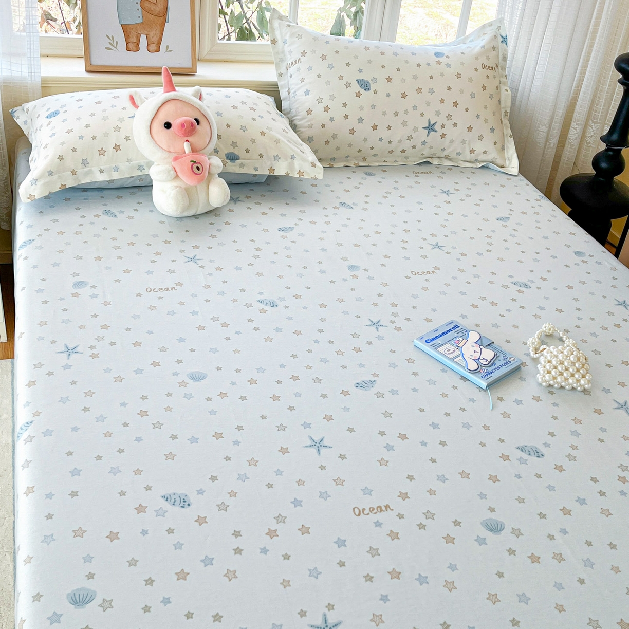 91家纺网 家纺一手货源 找家纺 铭成家纺 2026新款全棉印花小清新单床单（提供买家秀） 贝母星空