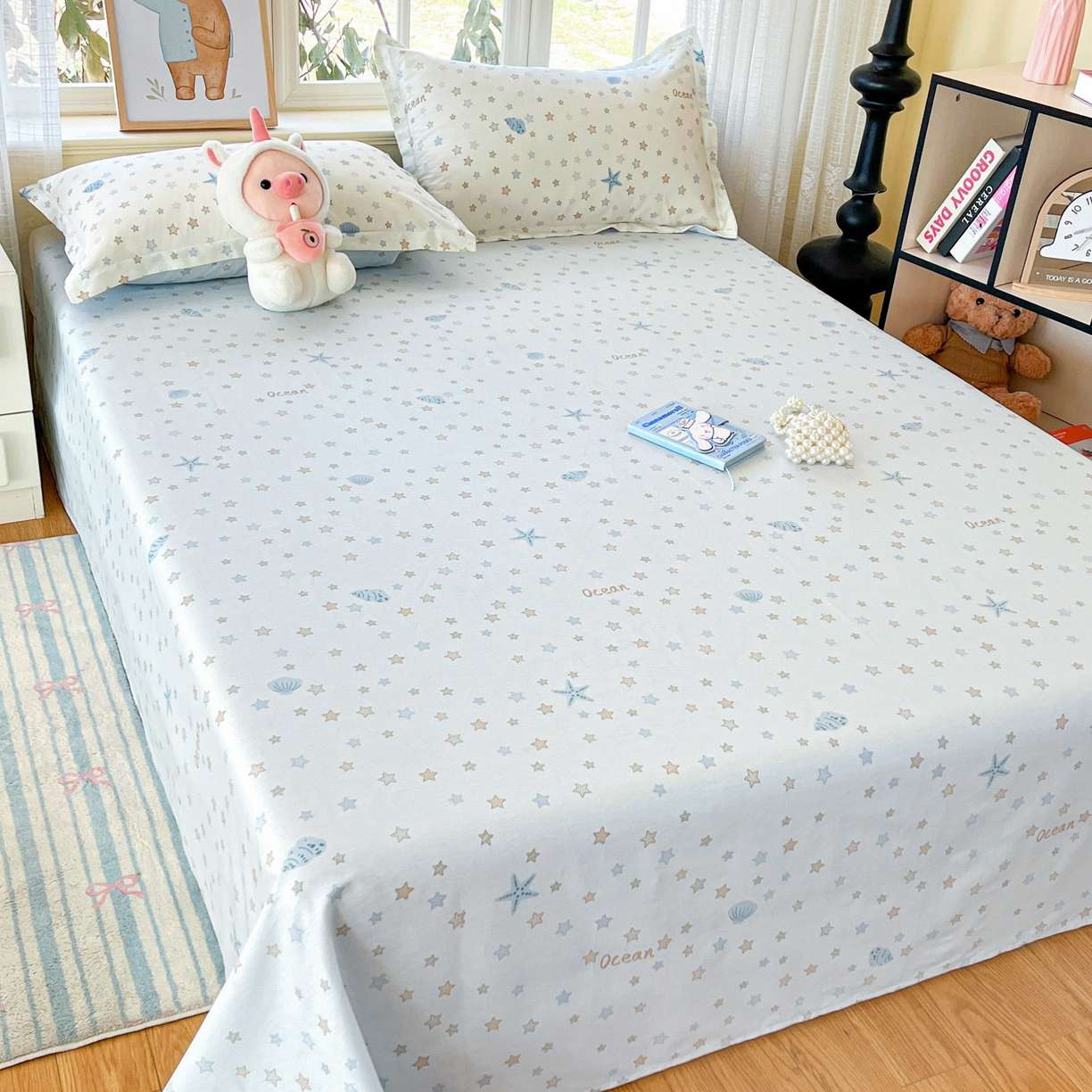 91家纺网 家纺一手货源 找家纺 铭成家纺 2026新款全棉印花小清新单床单（提供买家秀） 贝母星空