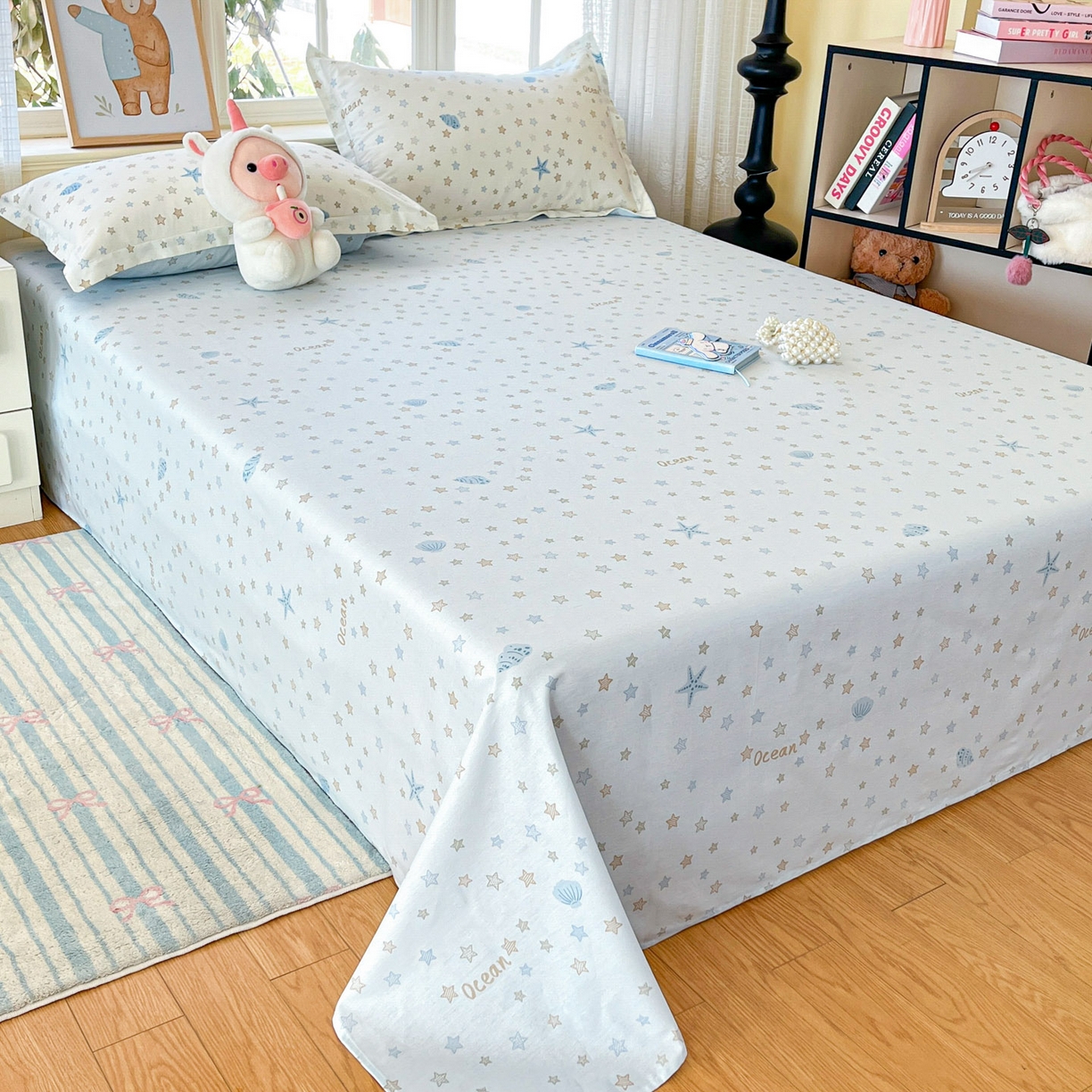 91家纺网 家纺一手货源 找家纺 铭成家纺 2026新款全棉印花小清新单床单（提供买家秀） 贝母星空