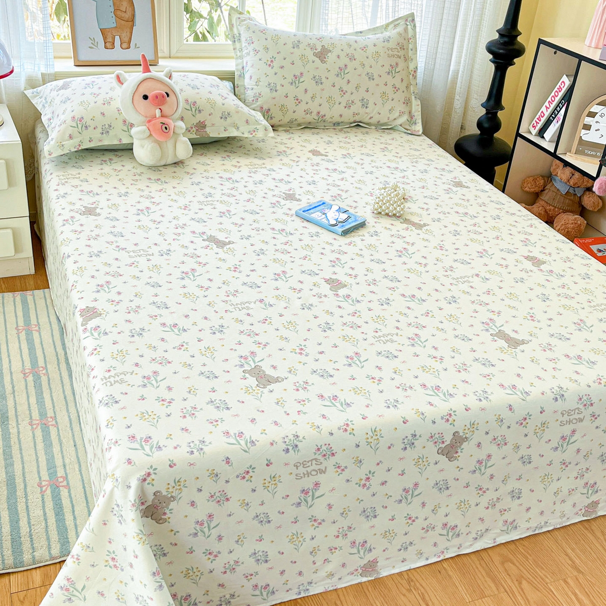 91家纺网 家纺一手货源 找家纺 铭成家纺 2026新款全棉印花小清新单床单（提供买家秀） 花园宝贝