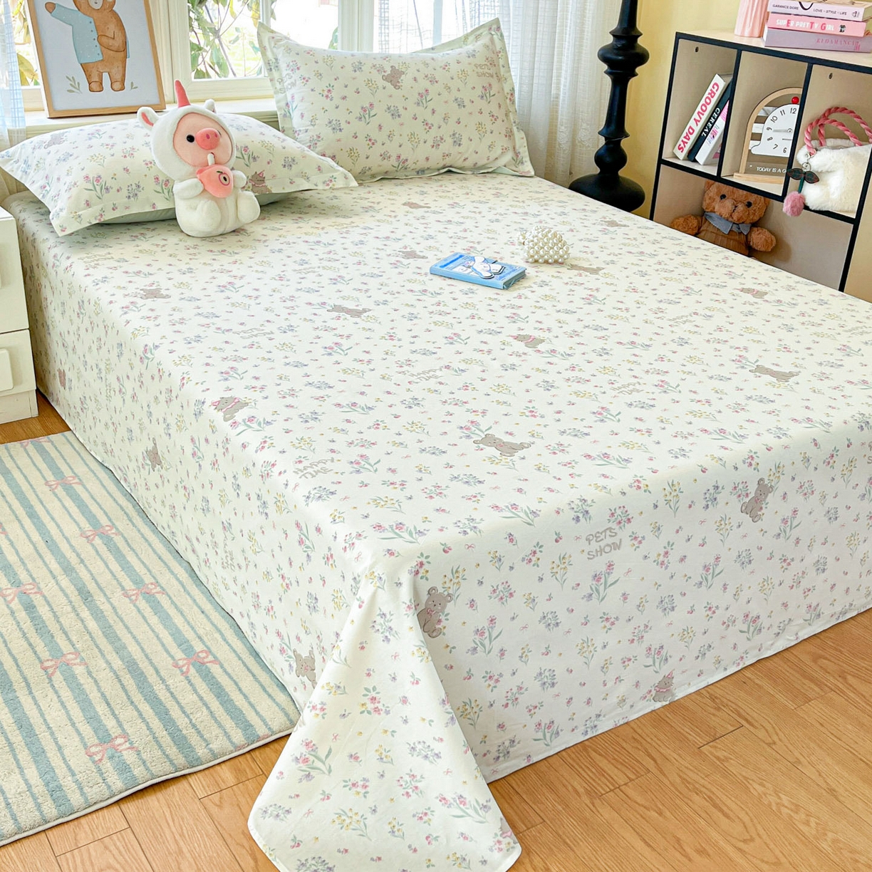 91家纺网 家纺一手货源 找家纺 铭成家纺 2026新款全棉印花小清新单床单（提供买家秀） 花园宝贝