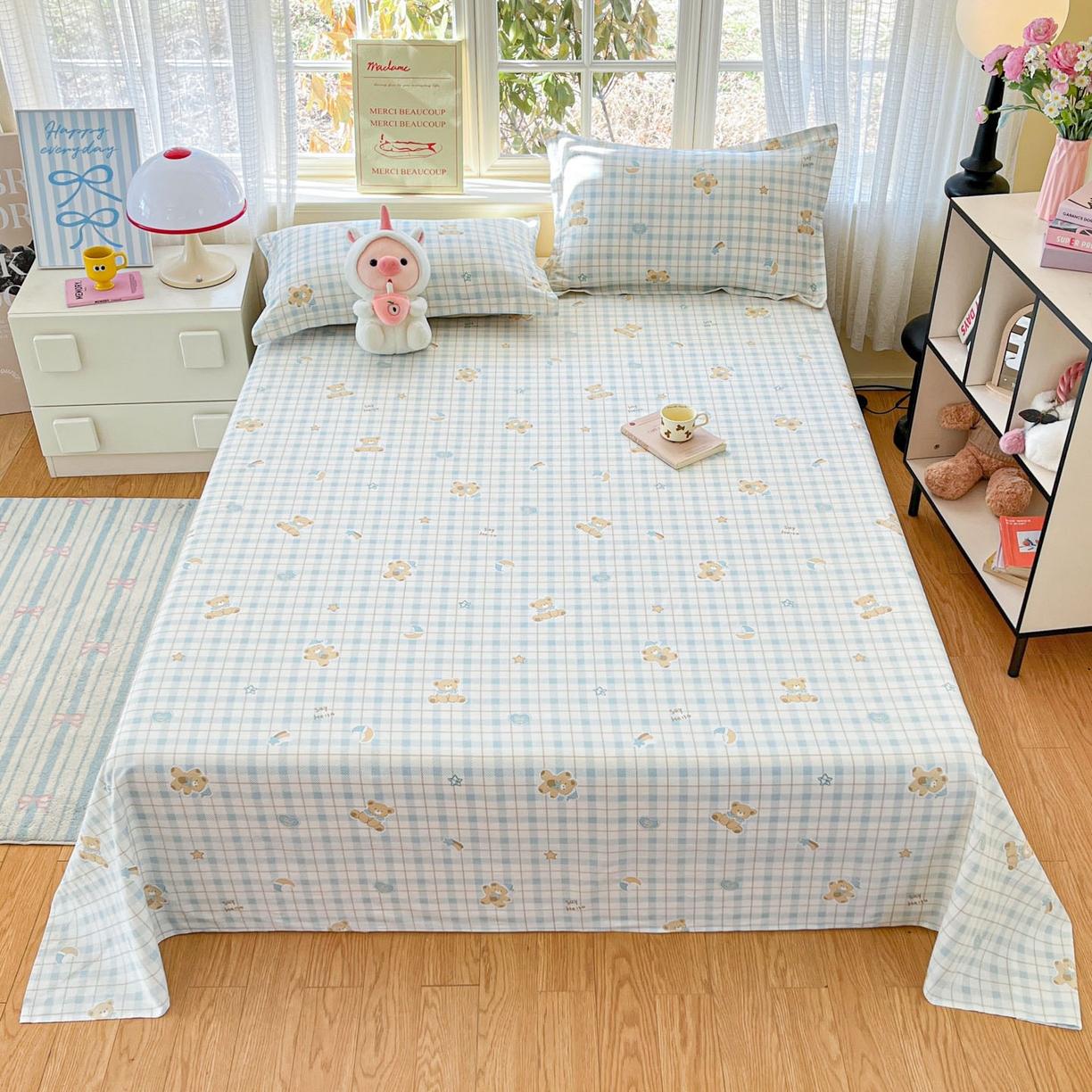 铭成家纺 2026新款全棉印花小清新单床单（提供买家秀） 卡其小熊