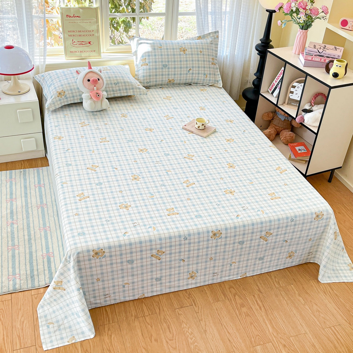 91家纺网 家纺一手货源 找家纺 铭成家纺 2026新款全棉印花小清新单床单（提供买家秀） 卡其小熊