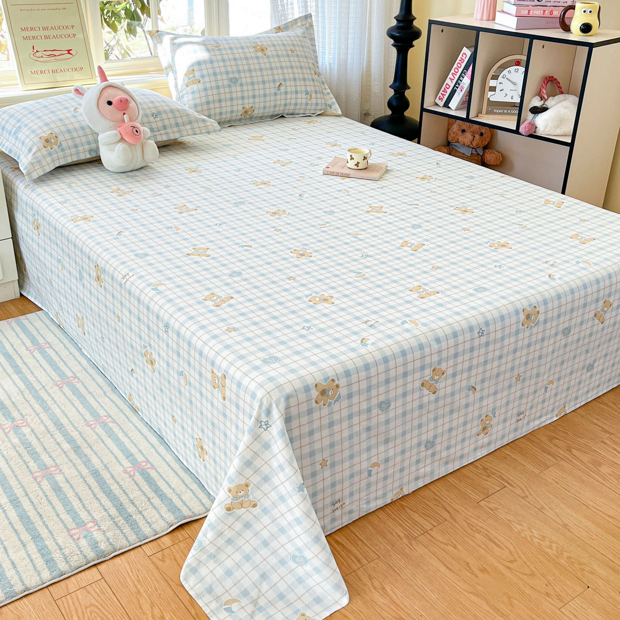 91家纺网 家纺一手货源 找家纺 铭成家纺 2026新款全棉印花小清新单床单（提供买家秀） 卡其小熊