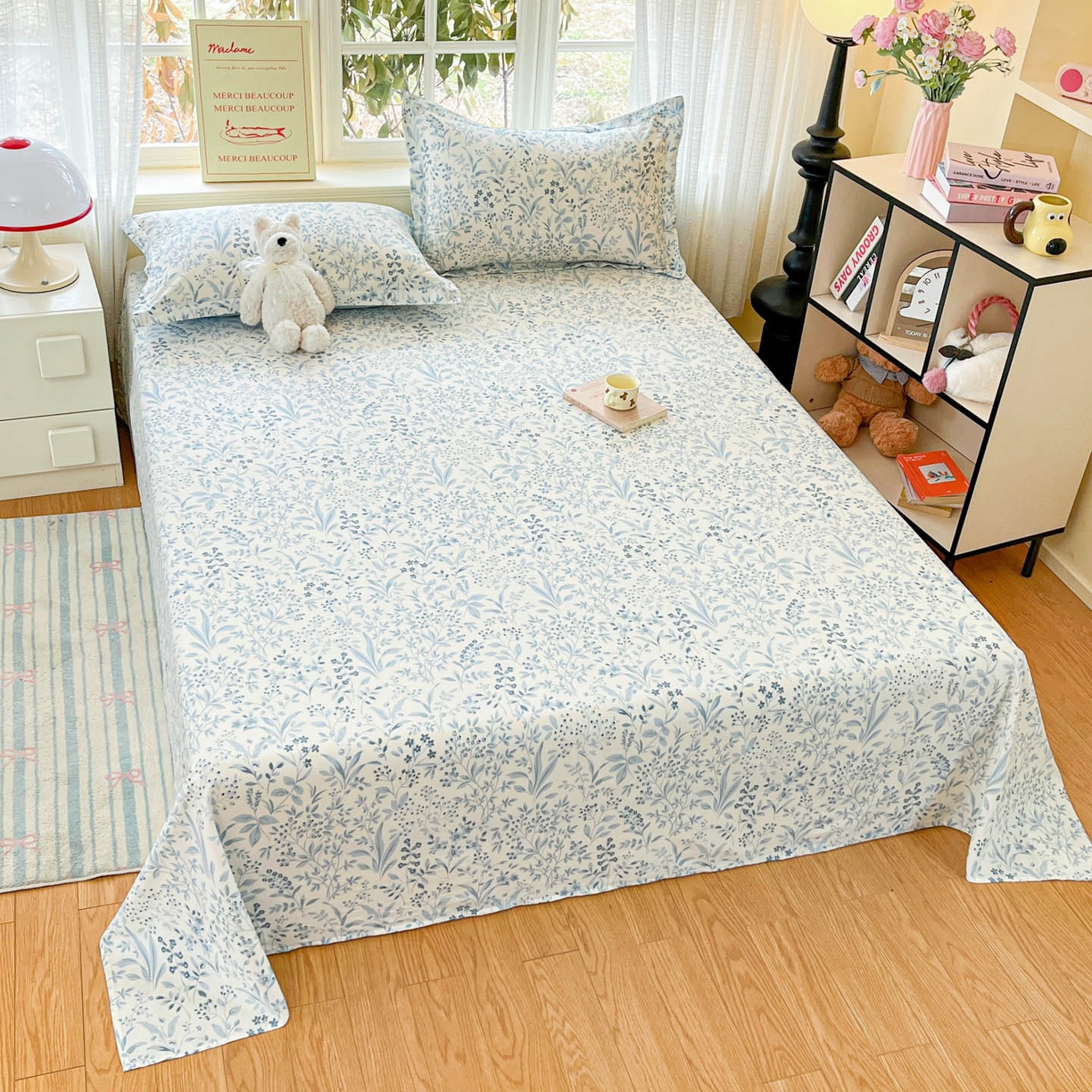 91家纺网 家纺一手货源 找家纺 铭成家纺 2026新款全棉印花小清新单床单（提供买家秀） 蓝沫