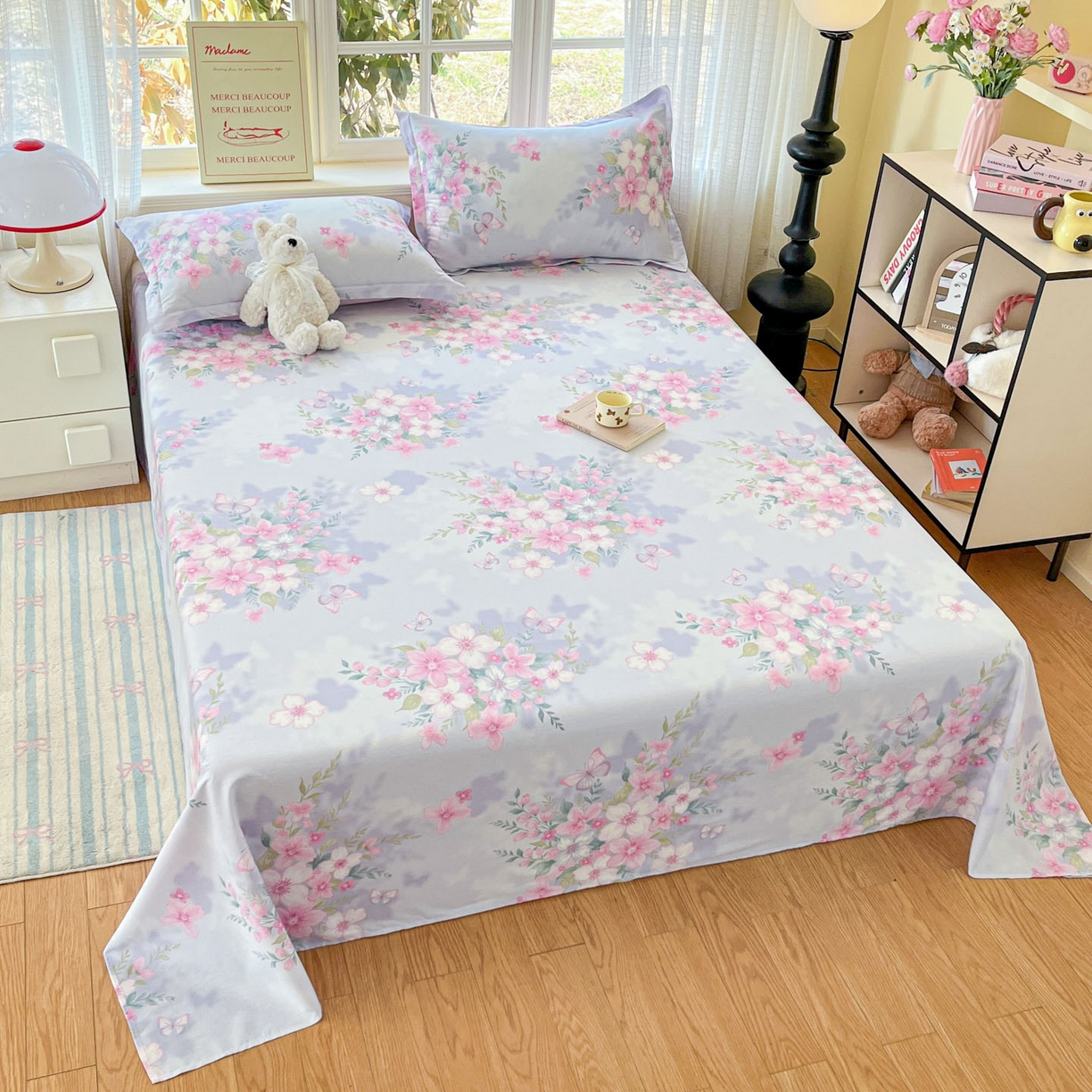 91家纺网 家纺一手货源 找家纺 铭成家纺 2026新款全棉印花小清新单床单（提供买家秀） 恋蝶花香