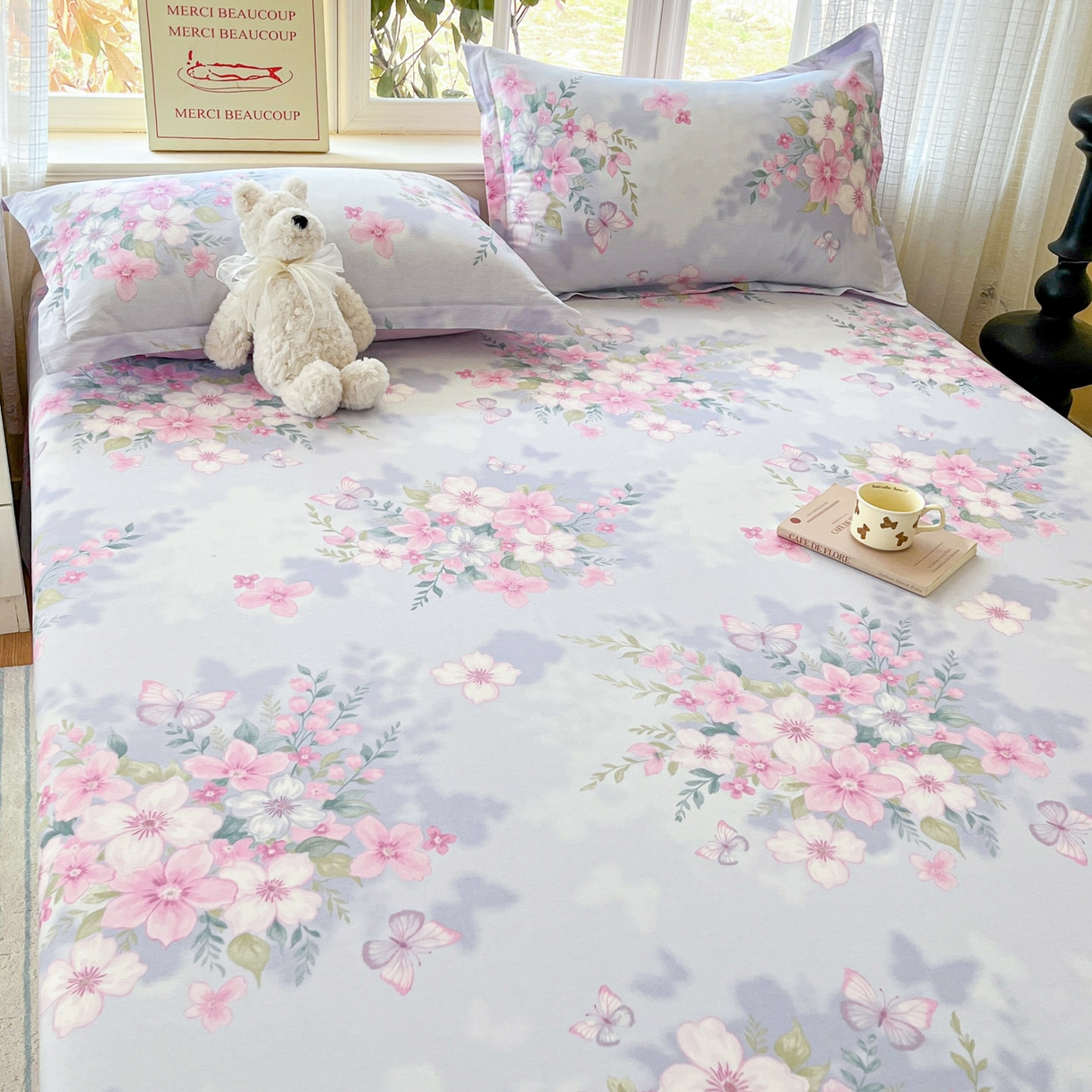 91家纺网 家纺一手货源 找家纺 铭成家纺 2026新款全棉印花小清新单床单（提供买家秀） 恋蝶花香