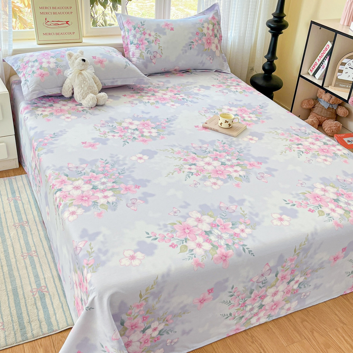 91家纺网 家纺一手货源 找家纺 铭成家纺 2026新款全棉印花小清新单床单（提供买家秀） 恋蝶花香