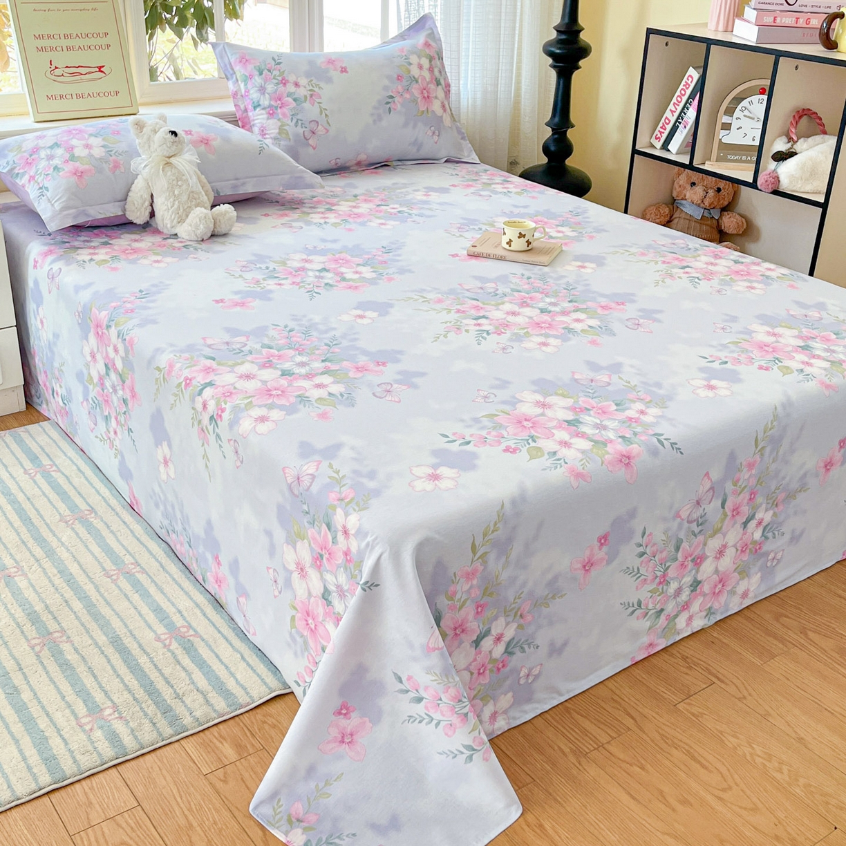 91家纺网 家纺一手货源 找家纺 铭成家纺 2026新款全棉印花小清新单床单（提供买家秀） 恋蝶花香