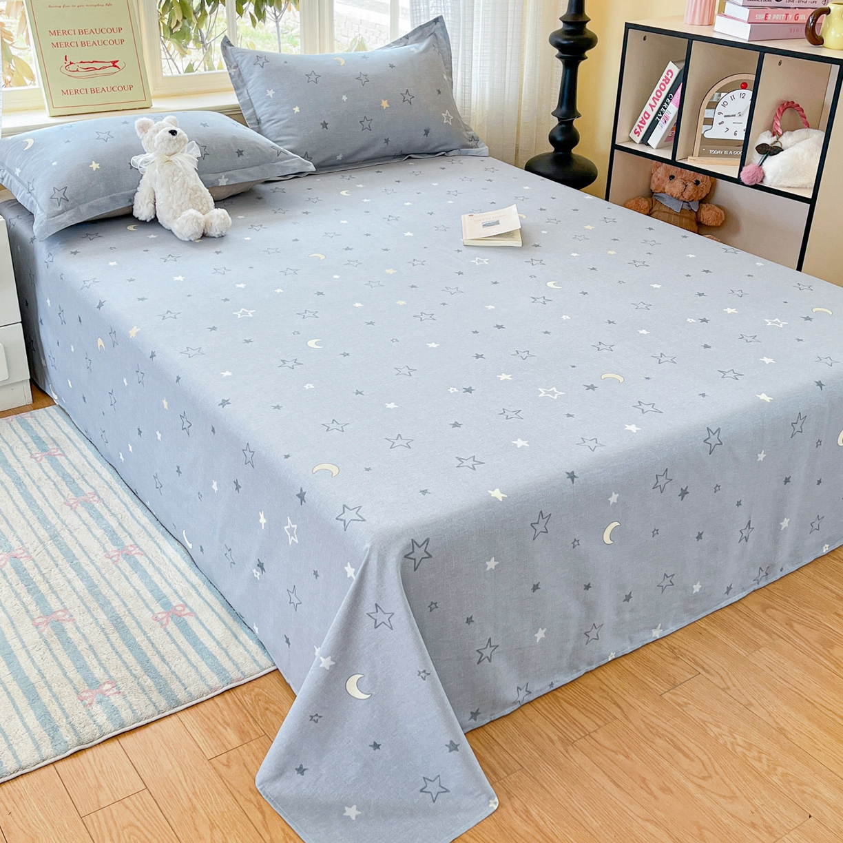 91家纺网 家纺一手货源 找家纺 铭成家纺 2026新款全棉印花小清新单床单（提供买家秀） 暮洛星