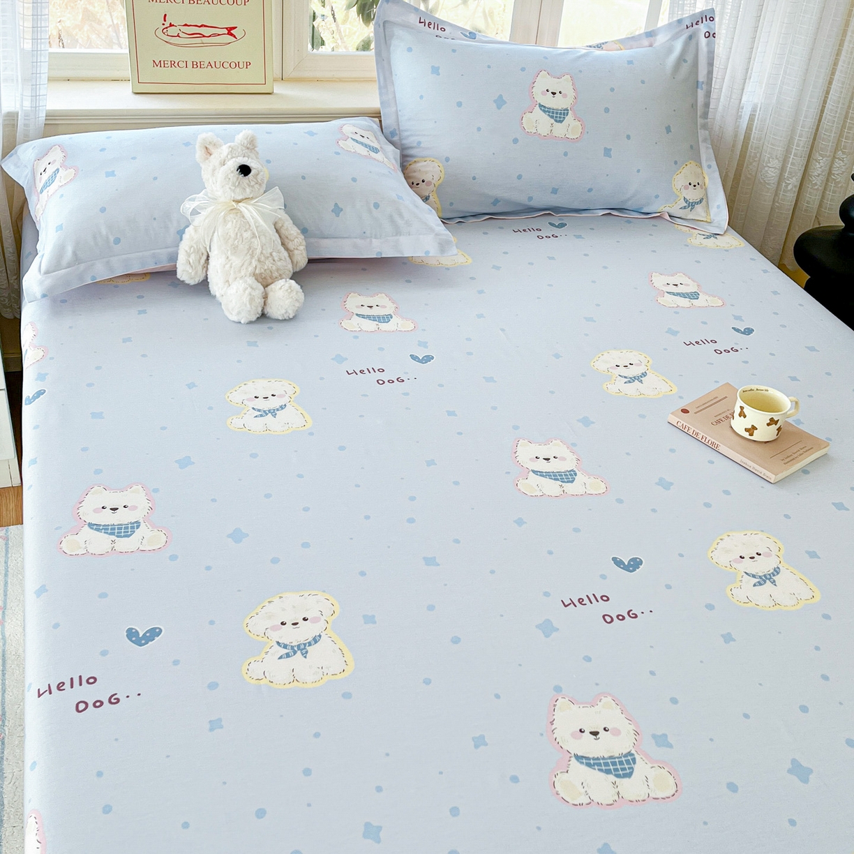 91家纺网 家纺一手货源 找家纺 铭成家纺 2026新款全棉印花小清新单床单（提供买家秀） 纳瑞小狗