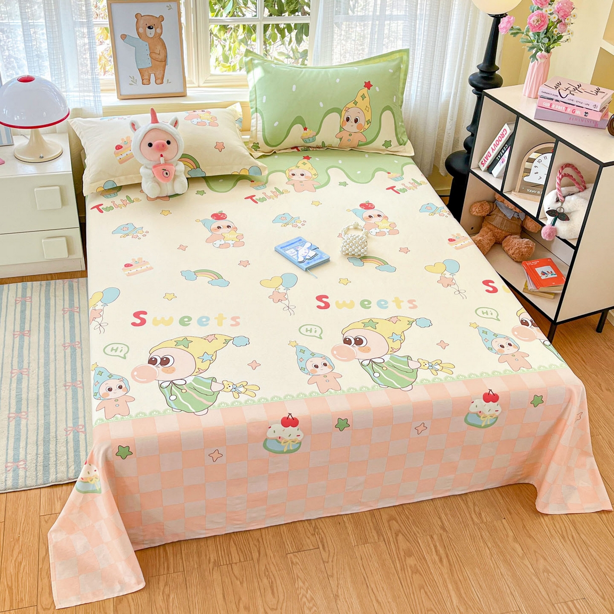 91家纺网 家纺一手货源 找家纺 铭成家纺 2026新款全棉印花小清新单床单（提供买家秀） 泡泡双星